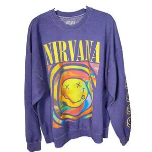 Nirvana Smiley Face Tie-Dye Graphic Sweatshirt Purple Size L/XL Unisex Fit